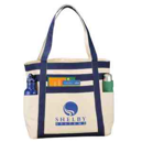 Rugby Stripe Boat Tote Open main compartment with fold-over closure.